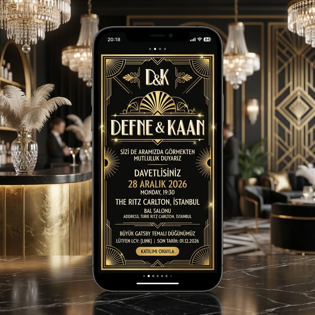 Art Deco Gatsby davetiye tasarımı
