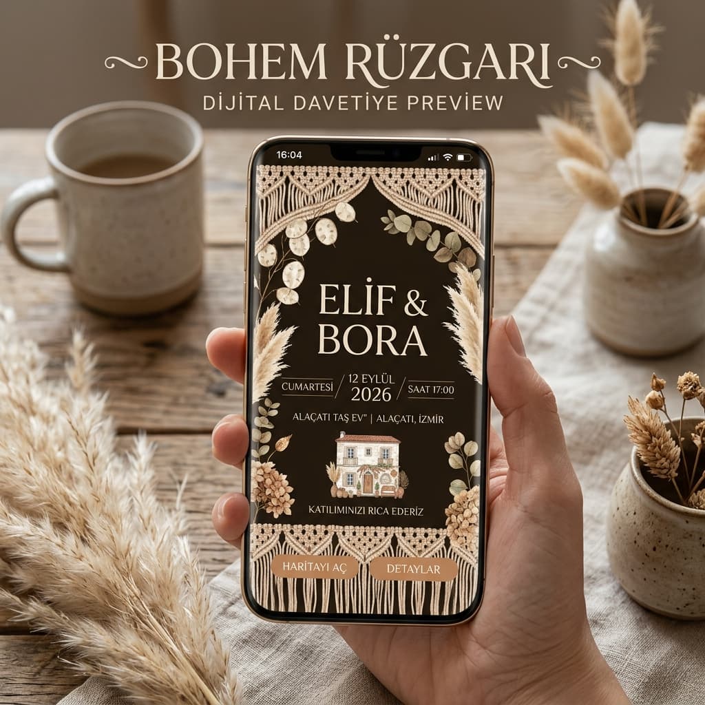 Bohem Rüzgarı davetiye tasarımı