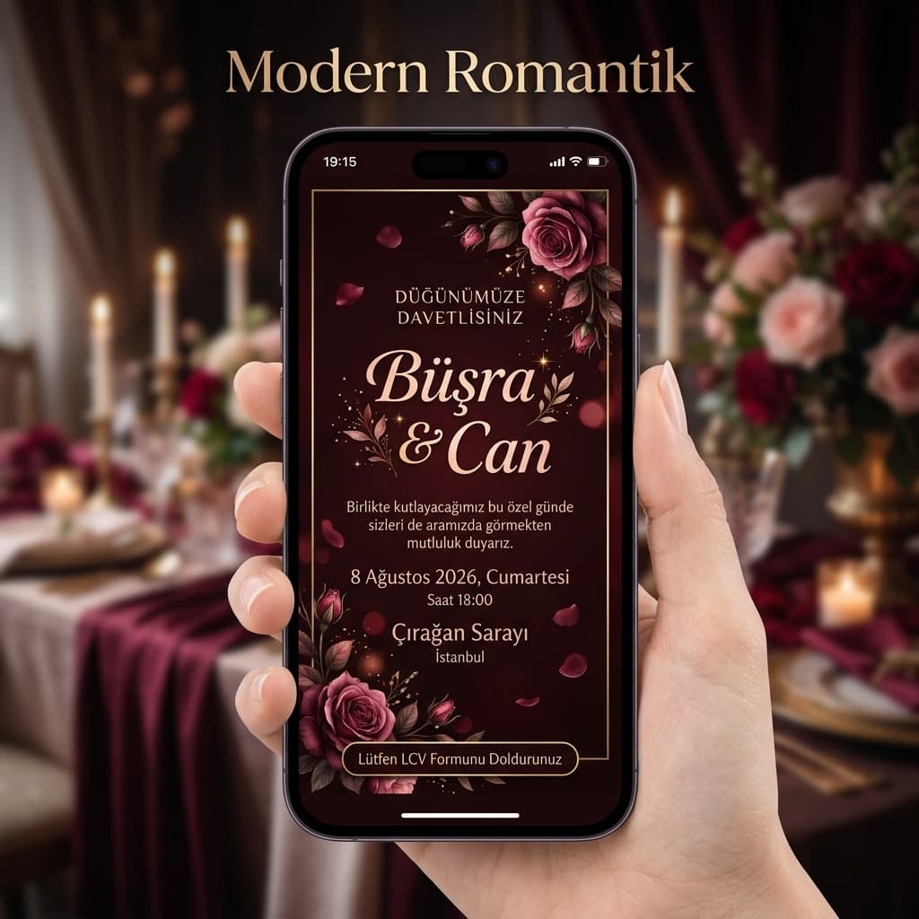 Modern Romantik davetiye tasarımı