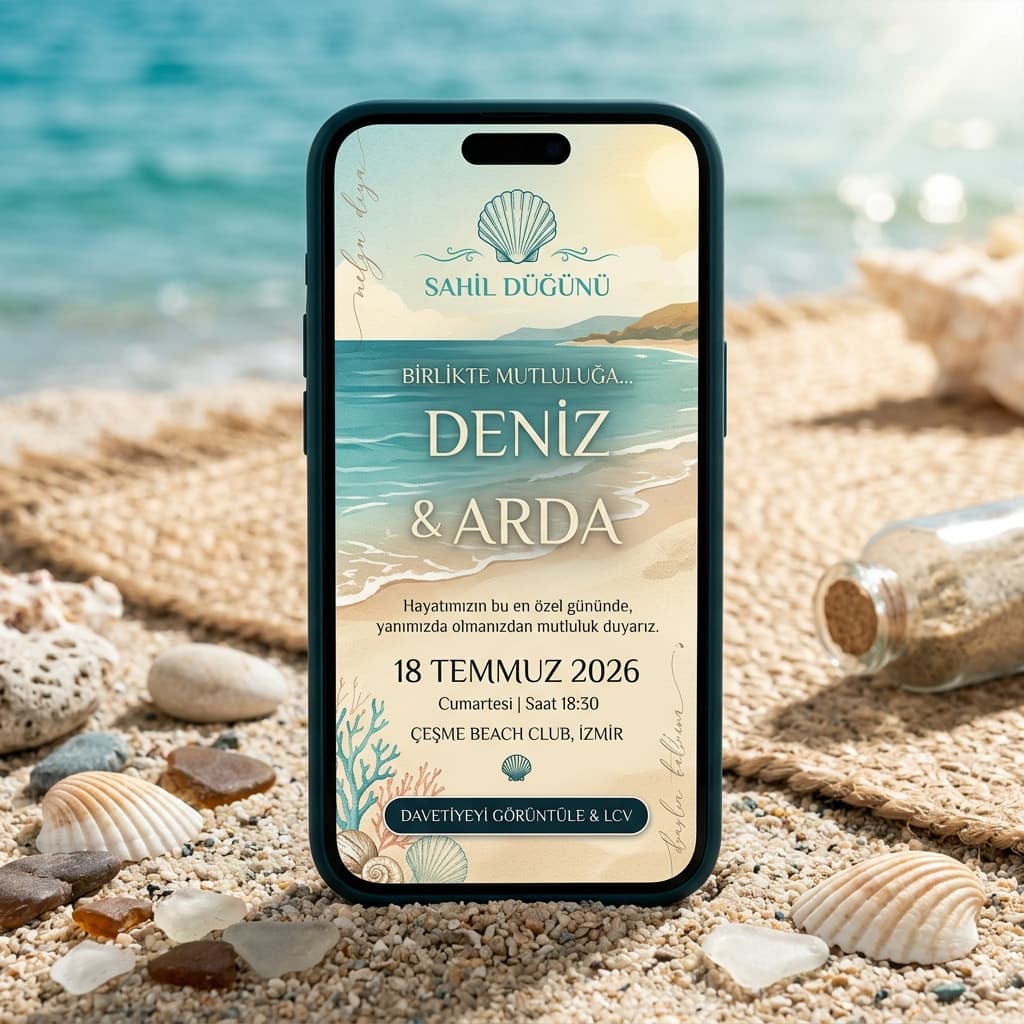 Sahil Düğünü davetiye tasarımı